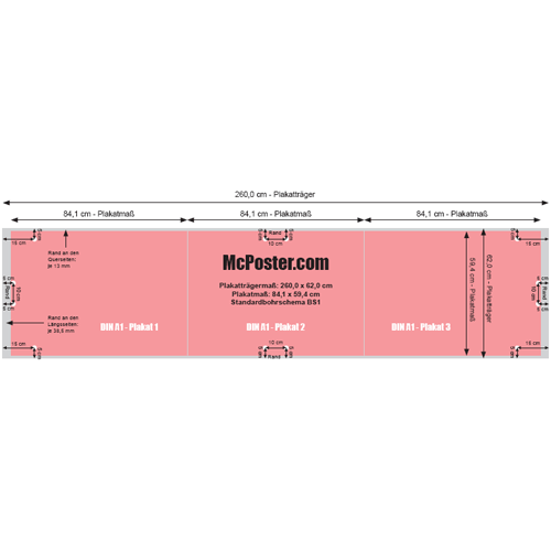 Skizze Hartfaserplatte 62 x 260 cm Querformat